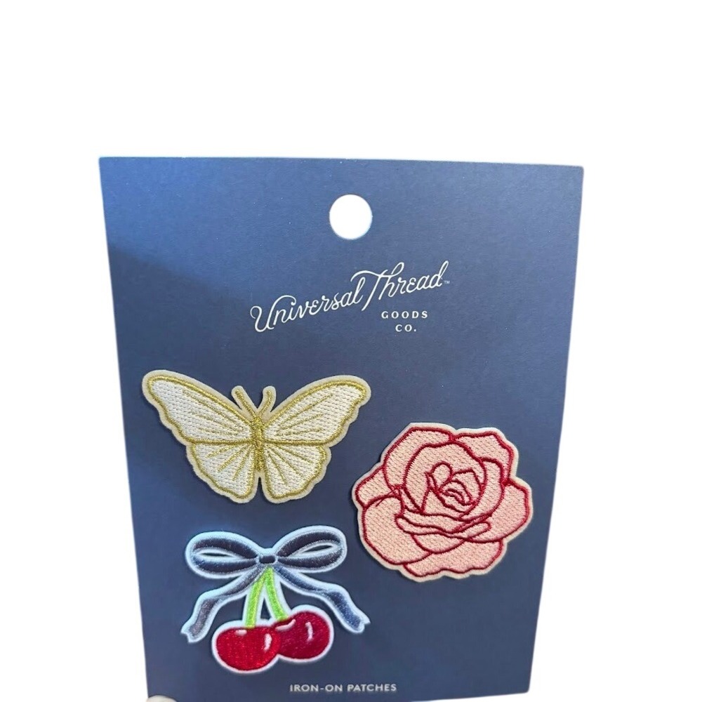 Universal Thread Iron-On Patches Butterfly Rose Cherries 3-Piece Set NWT 0002